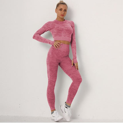 Yoga-Sets Suits Sport Outfits Active Tracksuits Fitness Long Sleeves Crop Tops + High Waist Tummy Control Leggings Sportswear-5