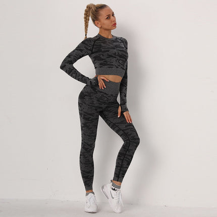 Yoga-Sets Suits Sport Outfits Active Tracksuits Fitness Long Sleeves Crop Tops + High Waist Tummy Control Leggings Sportswear-2