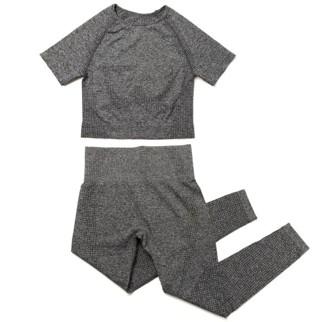 Yoga Sets Short Crop Tops Sport Pants Workout Shirts Gym Clothing Leggings Running Suits Fitness Outfits 2 Piece Sportswear-5