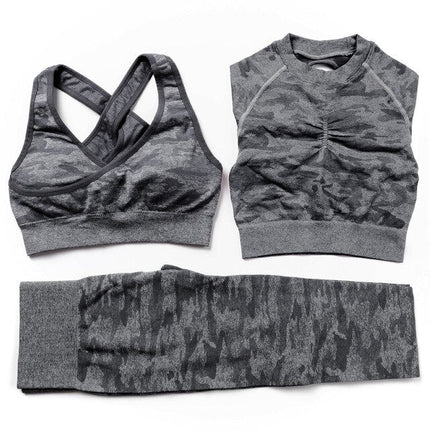 3Pcs Yoga Set Sport Suits Gym Wear Seamless Sportswear Workout Leggings Sports Bra Long Sleeves Crop Tops Fitness Clothing-8
