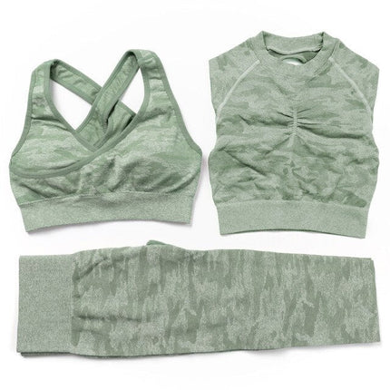3Pcs Yoga Set Sport Suits Gym Wear Seamless Sportswear Workout Leggings Sports Bra Long Sleeves Crop Tops Fitness Clothing-9