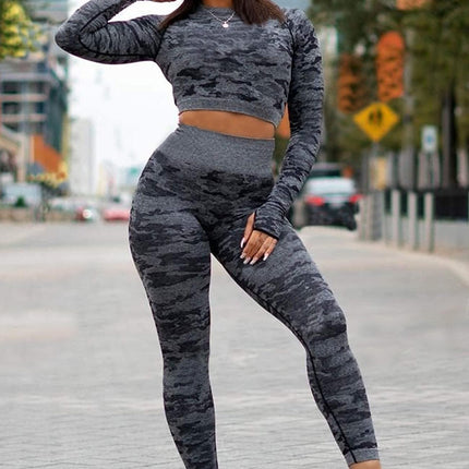 3Pcs Yoga Set Sport Suits Gym Wear Seamless Sportswear Workout Leggings Sports Bra Long Sleeves Crop Tops Fitness Clothing-4
