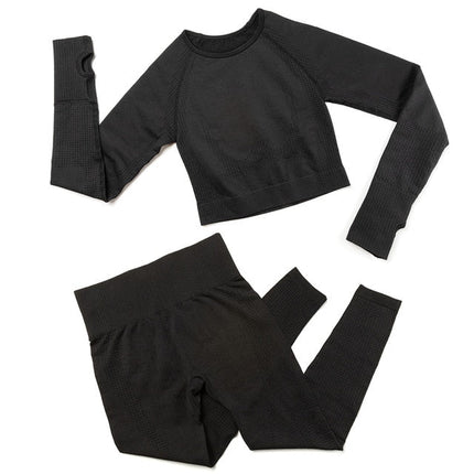 Yoga Set Women 2pcs Sport Suit Gymwear Workout Outfits Long Sleeve Fitness Crop Top High Waist Seamless Leggings Sportswear-2
