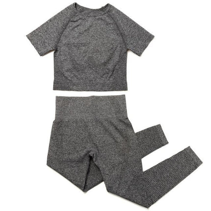 Yoga Set Women 2pcs Sport Suit Gymwear Workout Outfits Long Sleeve Fitness Crop Top High Waist Seamless Leggings Sportswear-4