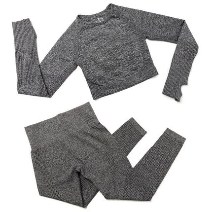 Yoga Set Women 2pcs Sport Suit Gymwear Workout Outfits Long Sleeve Fitness Crop Top High Waist Seamless Leggings Sportswear-8