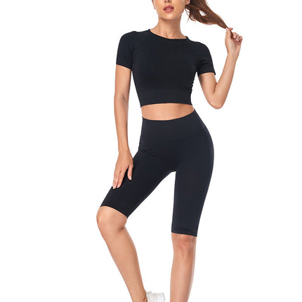 Seamless Yoga Set Women 2pcs Crop Top T-shirt High Waist Shorts Gym Clothes Sport Suit Workout Outfit Sport Wear-2