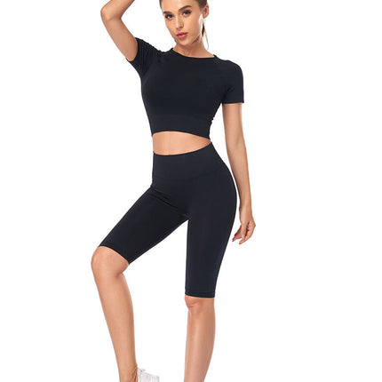 Seamless Yoga Set Women 2pcs Crop Top T-shirt High Waist Shorts Gym Clothes Sport Suit Workout Outfit Sport Wear-3