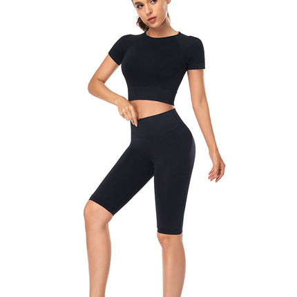 Seamless Yoga Set Women 2pcs Crop Top T-shirt High Waist Shorts Gym Clothes Sport Suit Workout Outfit Sport Wear-4