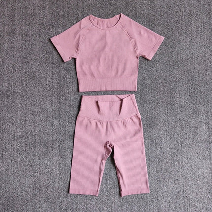 Seamless Yoga Set Women 2pcs Crop Top T-shirt High Waist Shorts Gym Clothes Sport Suit Workout Outfit Sport Wear-5