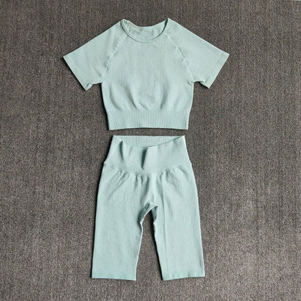 Seamless Yoga Set Women 2pcs Crop Top T-shirt High Waist Shorts Gym Clothes Sport Suit Workout Outfit Sport Wear-6