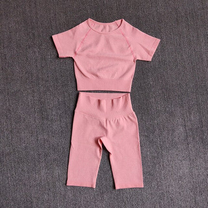 Seamless Yoga Set Women 2pcs Crop Top T-shirt High Waist Shorts Gym Clothes Sport Suit Workout Outfit Sport Wear-8