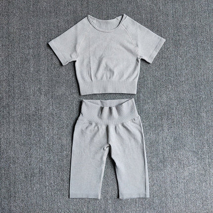 Seamless Yoga Set Women 2pcs Crop Top T-shirt High Waist Shorts Gym Clothes Sport Suit Workout Outfit Sport Wear-10