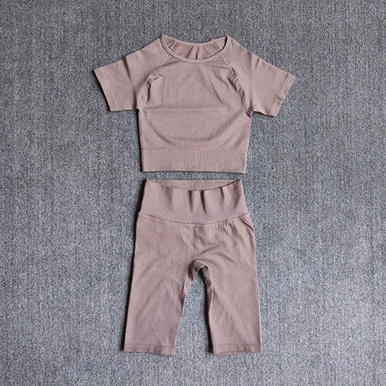 Seamless Yoga Set Women 2pcs Crop Top T-shirt High Waist Shorts Gym Clothes Sport Suit Workout Outfit Sport Wear-13
