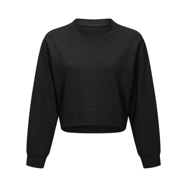 Cozy Exercise Cropped Pullover Long Sleeve Top Women Skin Friendly Leisure Gym Fitness Sport Sweatshirts XS-XL-2