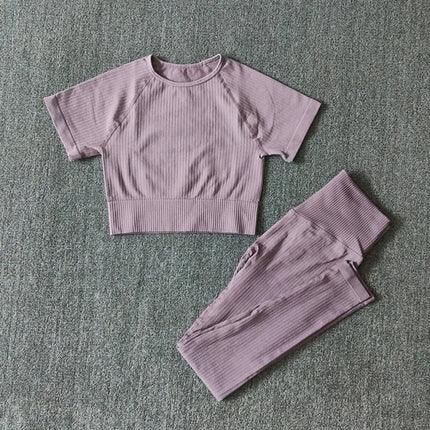 Seamless Yoga Suits Women Crop Top Short Sleeve Shirts Sport Pants Gym Leggings Sportswear Workout Active Set Fitness Clothes-9
