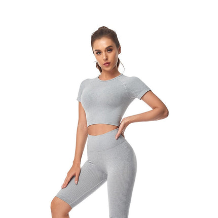 Women Yoga Shirts Short Sleeve Crop Top Gym Tops Fitness Running Workout Sport T-Shirts Sports Wear-2