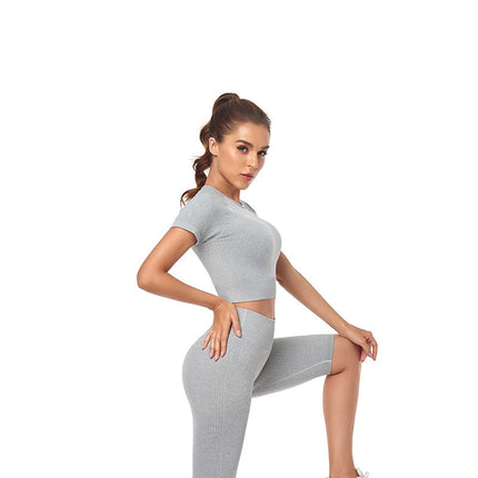 Women Yoga Shirts Short Sleeve Crop Top Gym Tops Fitness Running Workout Sport T-Shirts Sports Wear-1
