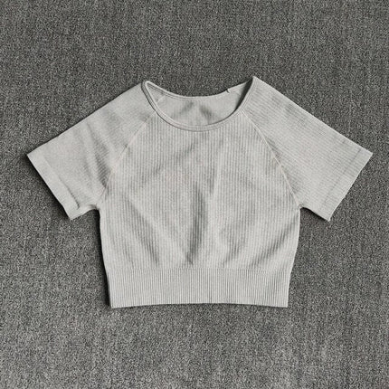 Women Yoga Shirts Short Sleeve Crop Top Gym Tops Fitness Running Workout Sport T-Shirts Sports Wear-10