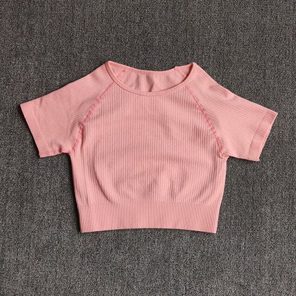 Women Yoga Shirts Short Sleeve Crop Top Gym Tops Fitness Running Workout Sport T-Shirts Sports Wear-7
