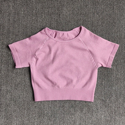 Women Yoga Shirts Short Sleeve Crop Top Gym Tops Fitness Running Workout Sport T-Shirts Sports Wear-8