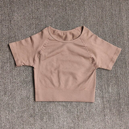 Women Yoga Shirts Short Sleeve Crop Top Gym Tops Fitness Running Workout Sport T-Shirts Sports Wear-12