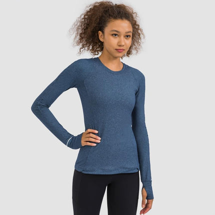 Hidden Zipper Pocket Yoga Workout Sport Pullover Women Thermal Nylon Crew Neck Nylon Running Gym Long Sleeved Shirts-0