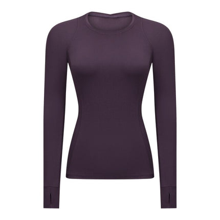 Hidden Zipper Pocket Yoga Workout Sport Pullover Women Thermal Nylon Crew Neck Nylon Running Gym Long Sleeved Shirts-3