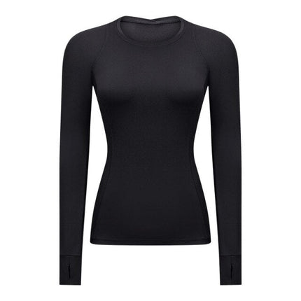 Hidden Zipper Pocket Yoga Workout Sport Pullover Women Thermal Nylon Crew Neck Nylon Running Gym Long Sleeved Shirts-2
