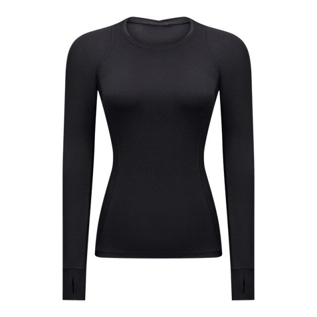 Hidden Zipper Pocket Yoga Workout Sport Pullover Women Thermal Nylon Crew Neck Nylon Running Gym Long Sleeved Shirts-2