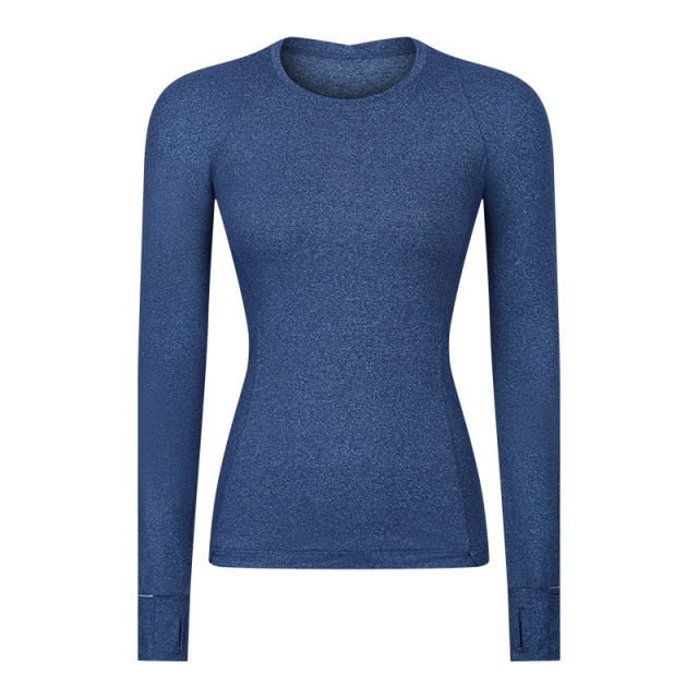 Hidden Zipper Pocket Yoga Workout Sport Pullover Women Thermal Nylon Crew Neck Nylon Running Gym Long Sleeved Shirts-1