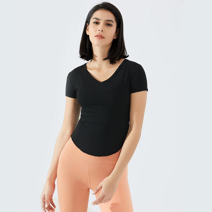 Ultralight V-neck Sport Fitness Training T-shirt Women Breathable Slim Fit Workout Gym Short Sleeved Shirts Crop Top-2