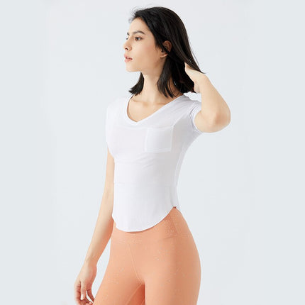 Ultralight V-neck Sport Fitness Training T-shirt Women Breathable Slim Fit Workout Gym Short Sleeved Shirts Crop Top-5