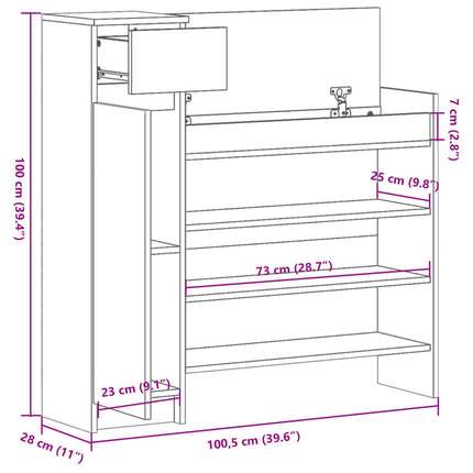 Schoenenkast 100,5X28X100 Cm Bewerkt Hout Eiken - XdropX