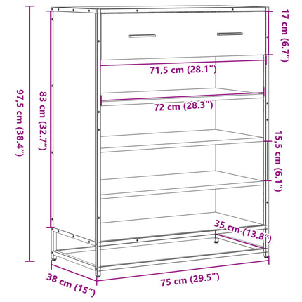 Schoenenkast 75X38X97,5 Cm Bewerkt Hout En Metaal - XdropX