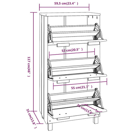Schoenenkast Hamar 59,5X35X117 Cm Massief Grenenhout - XdropX