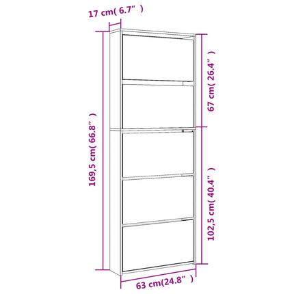 Schoenenkast Met Spiegel 5-Laags 63X17X169,5 Cm Bruineikenkleur - XdropX