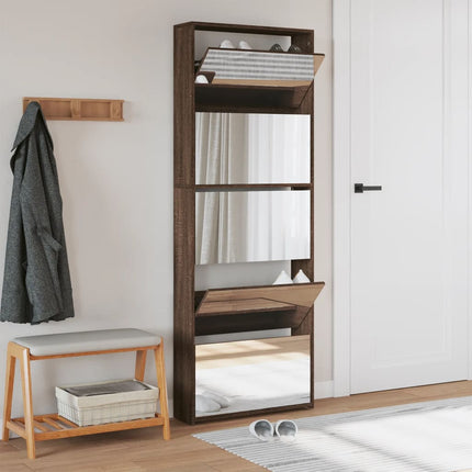 Schoenenkast Met Spiegel 5-Laags 63X17X169,5 Cm Bruineikenkleur - XdropX