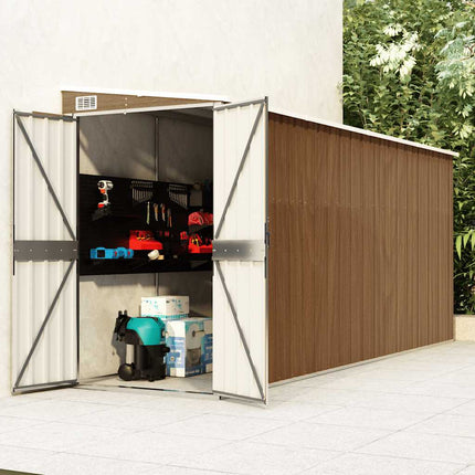 Tuinhuis Aan De Muur 118X382X178 Cm Gegalvaniseerd Staal Bruin - XdropX