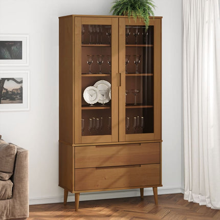 Vitrinekast Molde 90X35X175 Cm Massief Grenenhout - XdropX