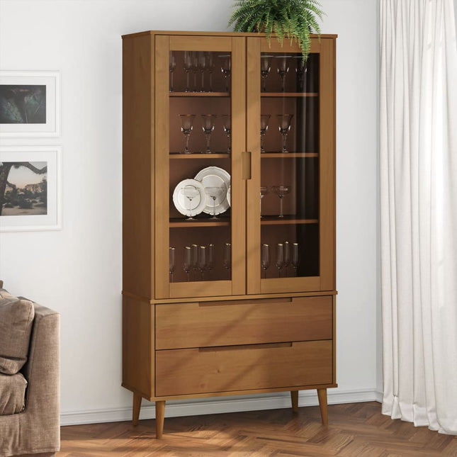 Vitrinekast Molde 90X35X175 Cm Massief Grenenhout - XdropX