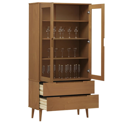 Vitrinekast Molde 90X35X175 Cm Massief Grenenhout - XdropX