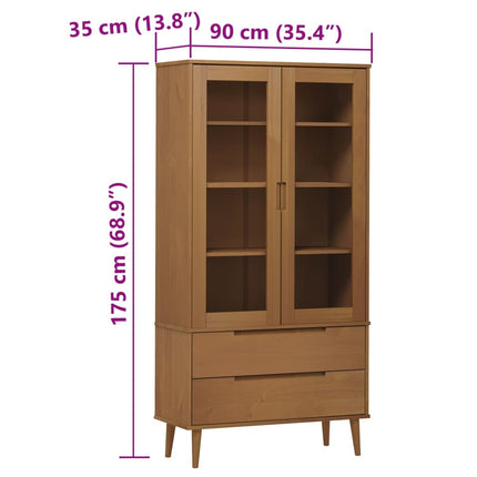 Vitrinekast Molde 90X35X175 Cm Massief Grenenhout - XdropX