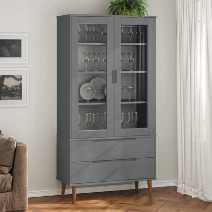 Vitrinekast Molde 90X35X175 Cm Massief Grenenhout - XdropX