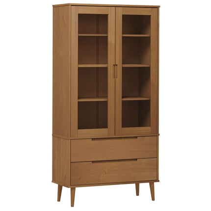 Vitrinekast Molde 90X35X175 Cm Massief Grenenhout - XdropX