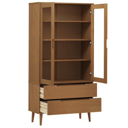 Vitrinekast Molde 90X35X175 Cm Massief Grenenhout - XdropX
