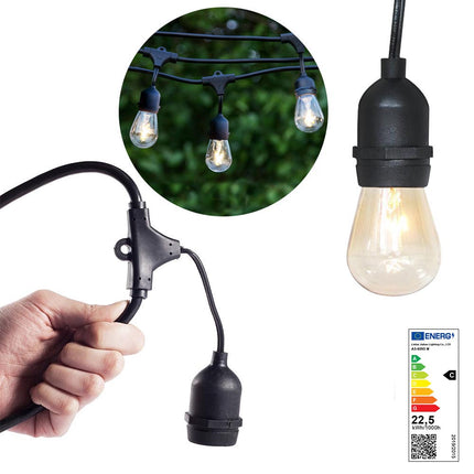 Sznur świetlny LED, wodoodporny, 15 lampek z diodami LED, gwint E27, 14,6 m, barwa światła ciepła biel-1