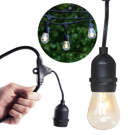 Sznur świetlny LED, wodoodporny, 15 lampek z diodami LED, gwint E27, 14,6 m, barwa światła ciepła biel-0