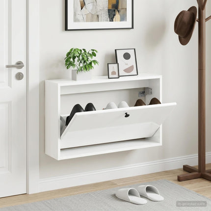 Wandgemonteerde Schoenenkast Breda 71 X 17 X 43 Cm Bewerkt Hout - XdropX