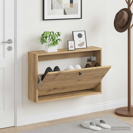 Wandgemonteerde Schoenenkast Breda 71 X 17 X 43 Cm Bewerkt Hout - XdropX