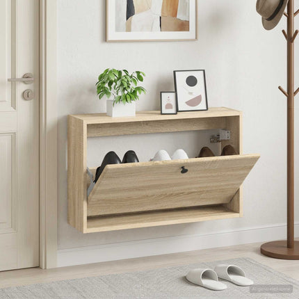 Wandgemonteerde Schoenenkast Breda 71 X 17 X 43 Cm Bewerkt Hout - XdropX